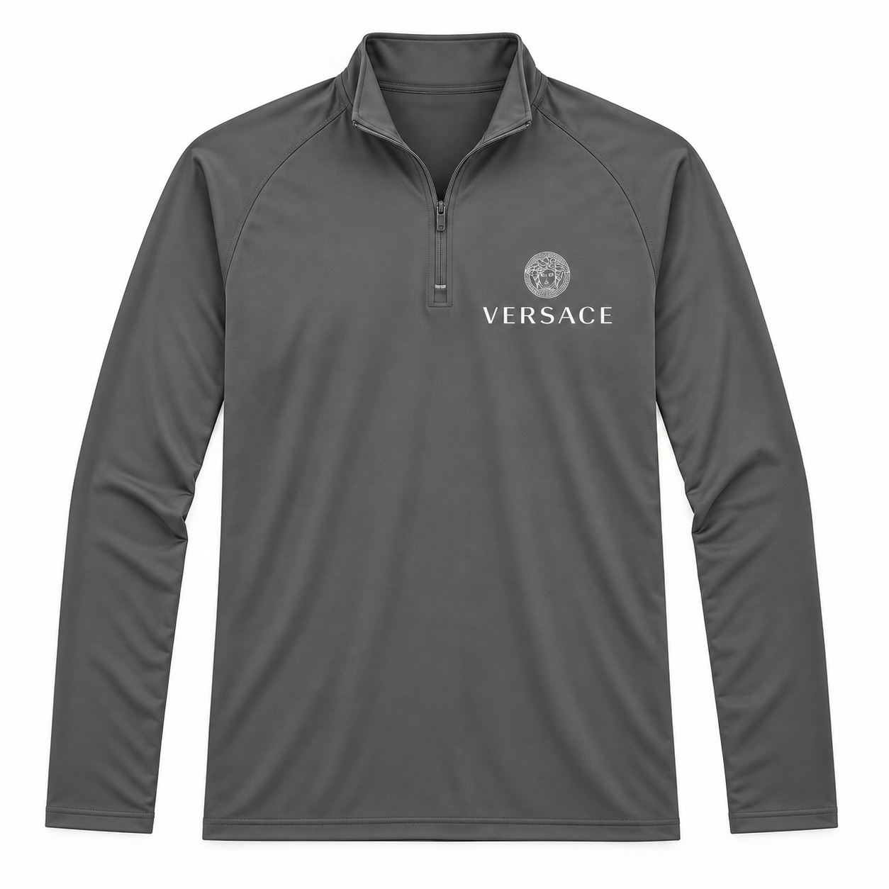 Men’s Versace Lightweight Quarter-Zip Athletic Shirt – Long Sleeve Polyester Wear | Color: Dark Gray | View 2