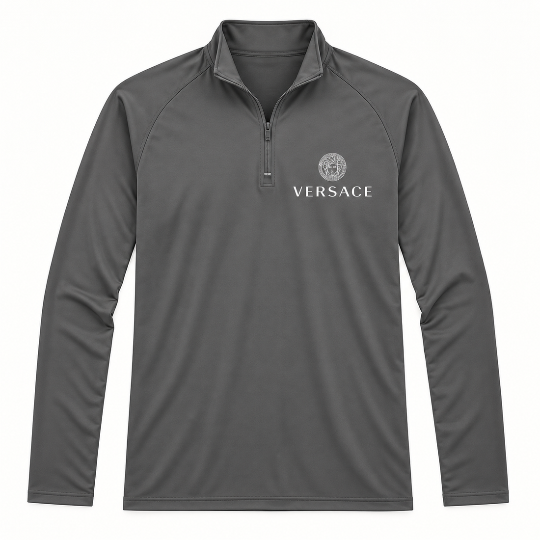 Men’s Versace Lightweight Quarter-Zip Athletic Shirt – Long Sleeve Polyester Wear | Color: Dark Gray | View 2