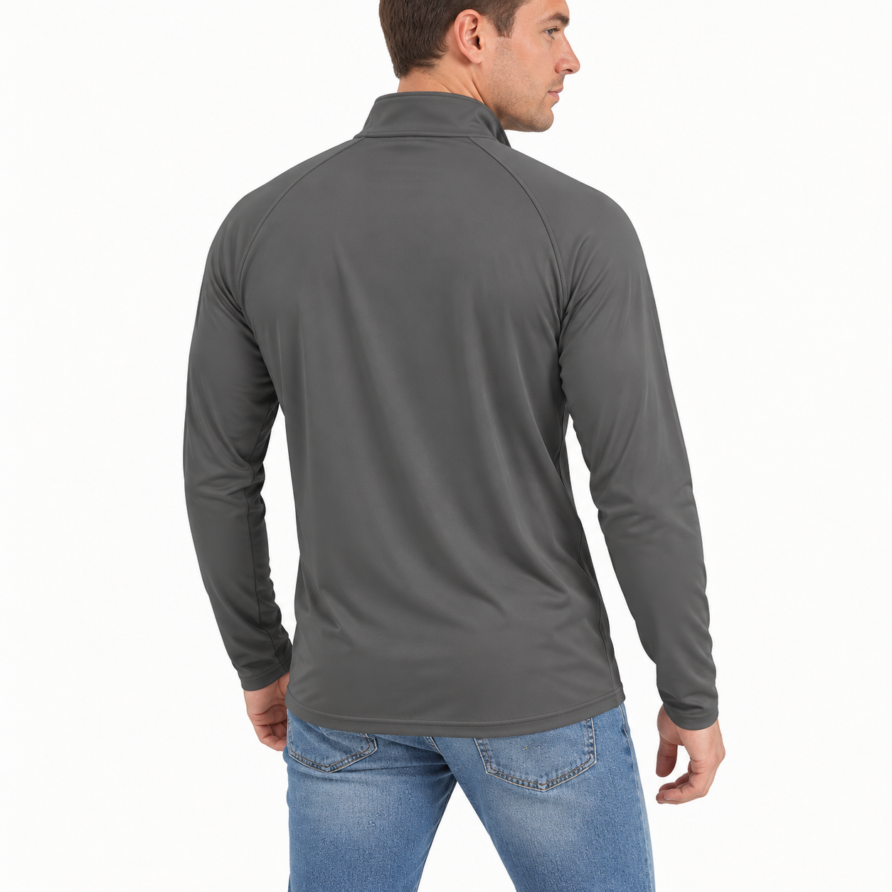 Men’s Versace Lightweight Quarter-Zip Athletic Shirt – Long Sleeve Polyester Wear | Color: Dark Gray | View 5