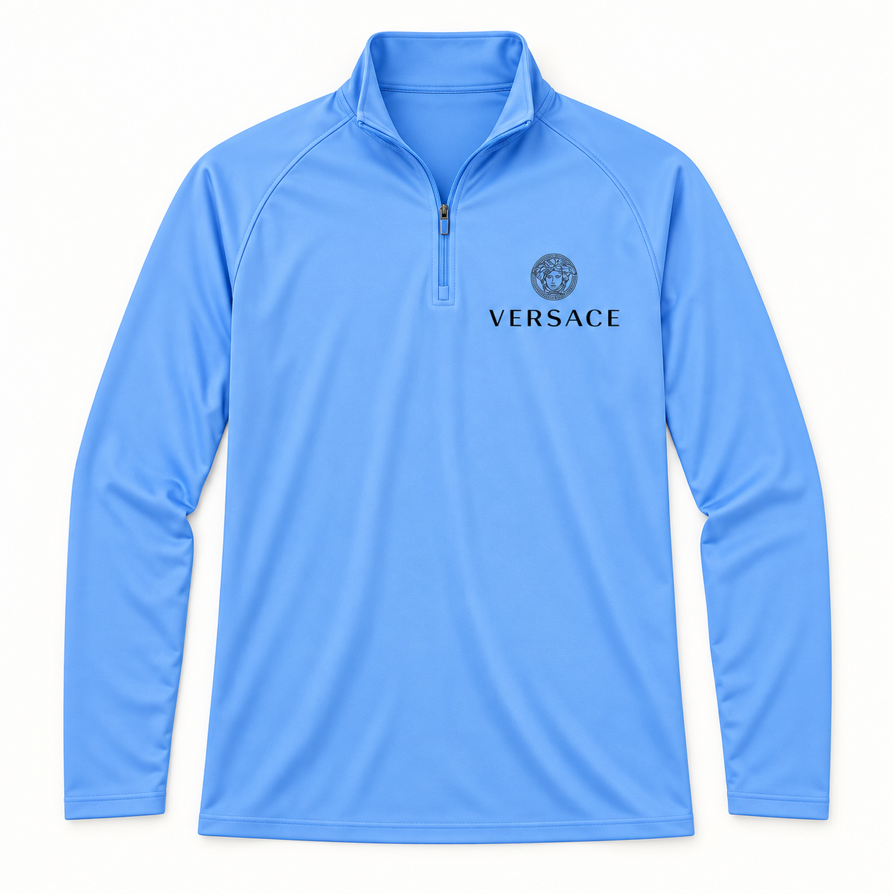 Men’s Versace Lightweight Quarter-Zip Athletic Shirt – Long Sleeve Polyester Wear | Color: Light Blue | View 2