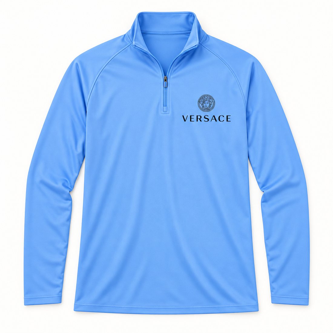 Men’s Versace Lightweight Quarter-Zip Athletic Shirt – Long Sleeve Polyester Wear | Color: Light Blue | View 2