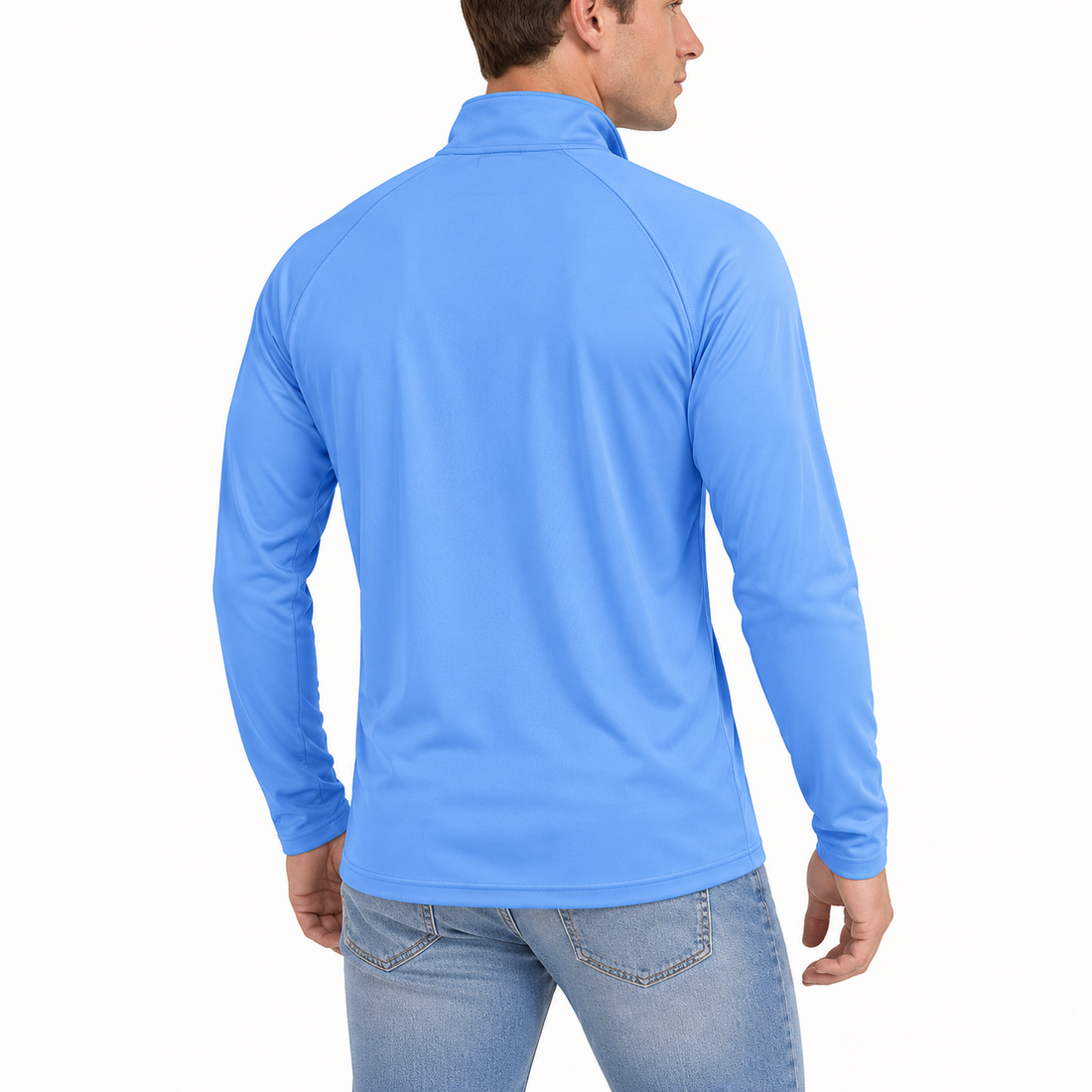 Men’s Versace Lightweight Quarter-Zip Athletic Shirt – Long Sleeve Polyester Wear | Color: Light Blue | View 5