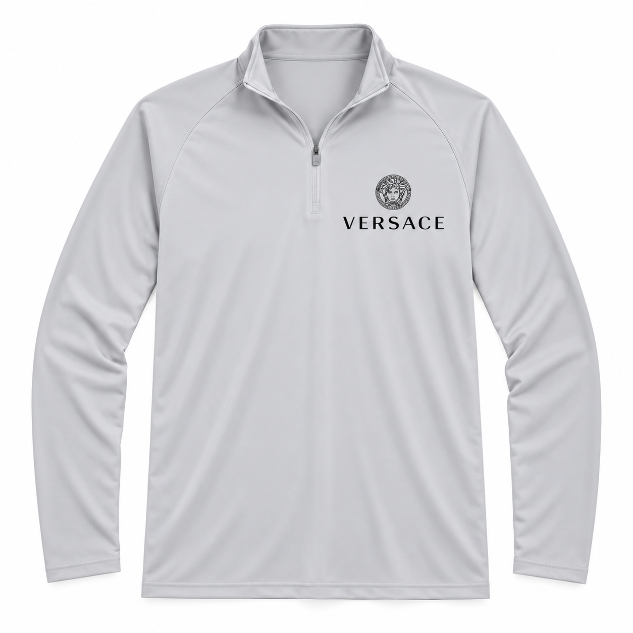 Men’s Versace Lightweight Quarter-Zip Athletic Shirt – Long Sleeve Polyester Wear | Color: Light Gray | View 2