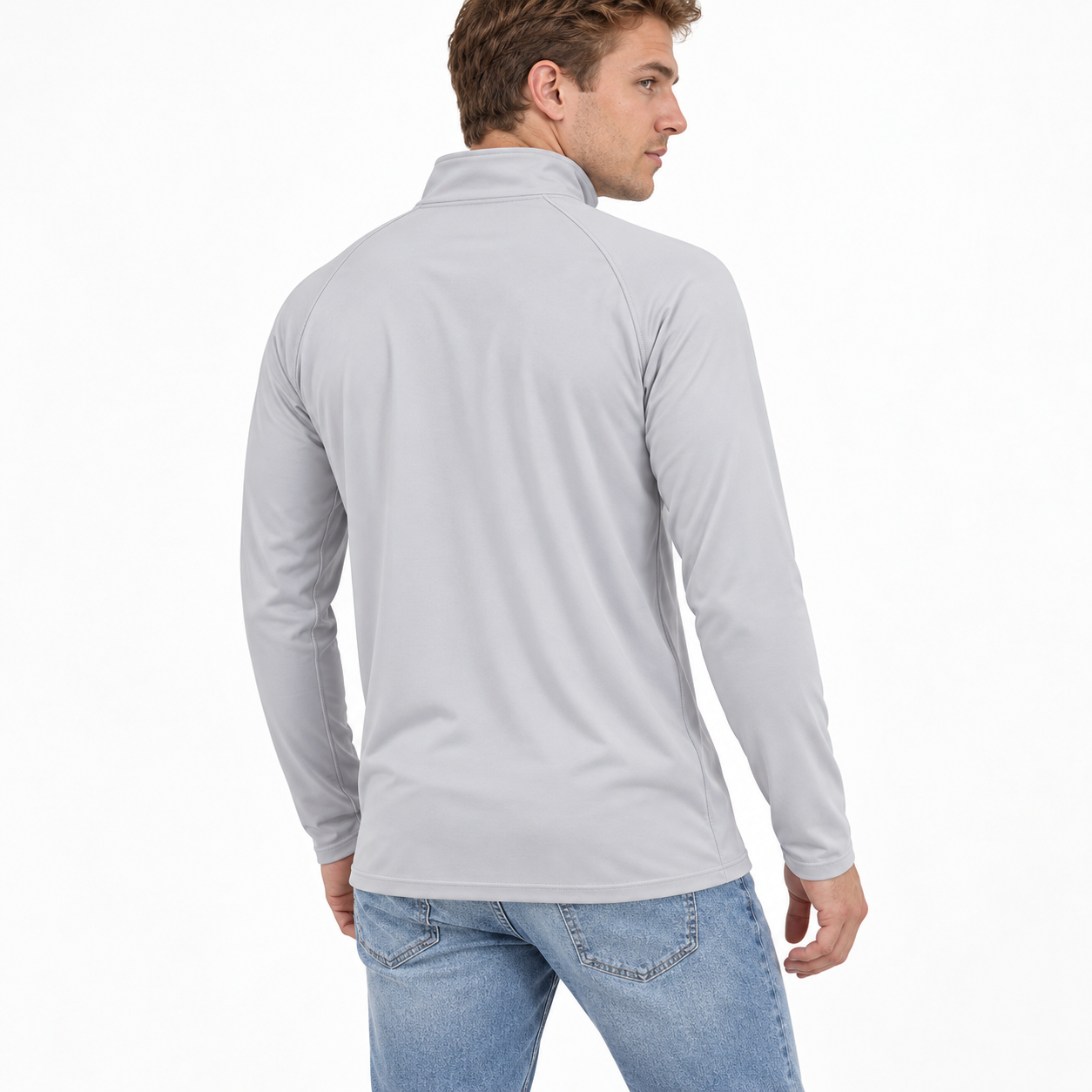 Men’s Versace Lightweight Quarter-Zip Athletic Shirt – Long Sleeve Polyester Wear | Color: Light Gray | View 5