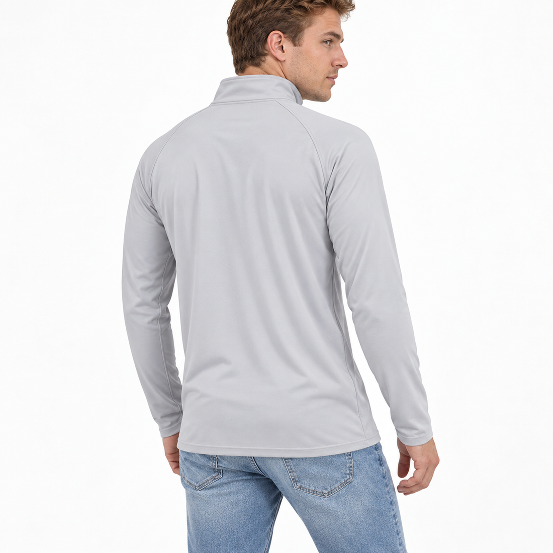 Men’s Versace Lightweight Quarter-Zip Athletic Shirt – Long Sleeve Polyester Wear | Color: Light Gray | View 5