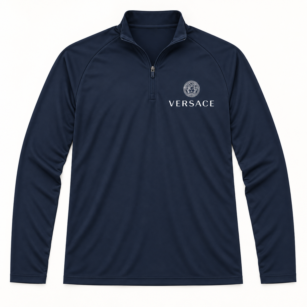 Men’s Versace Lightweight Quarter-Zip Athletic Shirt – Long Sleeve Polyester Wear | Color: Navy | View 2