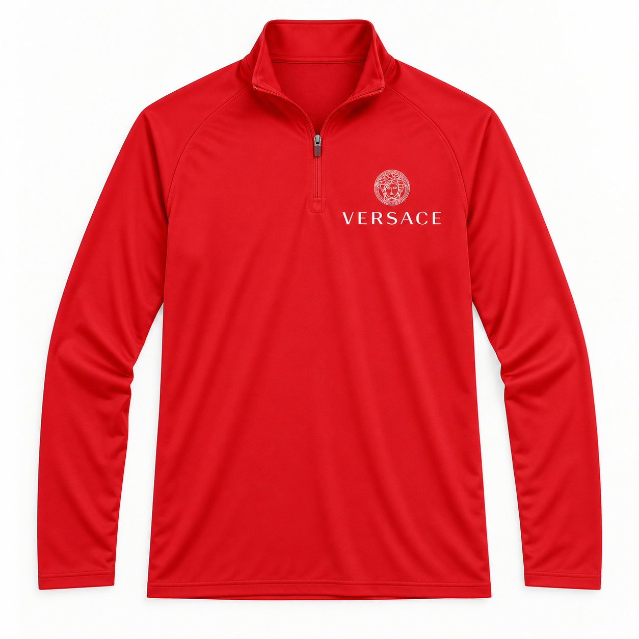 Men’s Versace Lightweight Quarter-Zip Athletic Shirt – Long Sleeve Polyester Wear | Color: Red | View 2