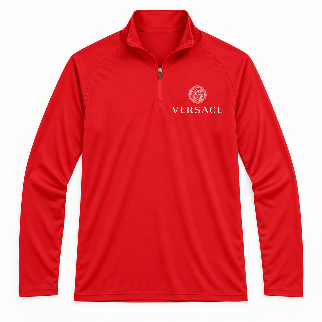 Men’s Versace Lightweight Quarter-Zip Athletic Shirt – Long Sleeve Polyester Wear | Color: Red | View 2