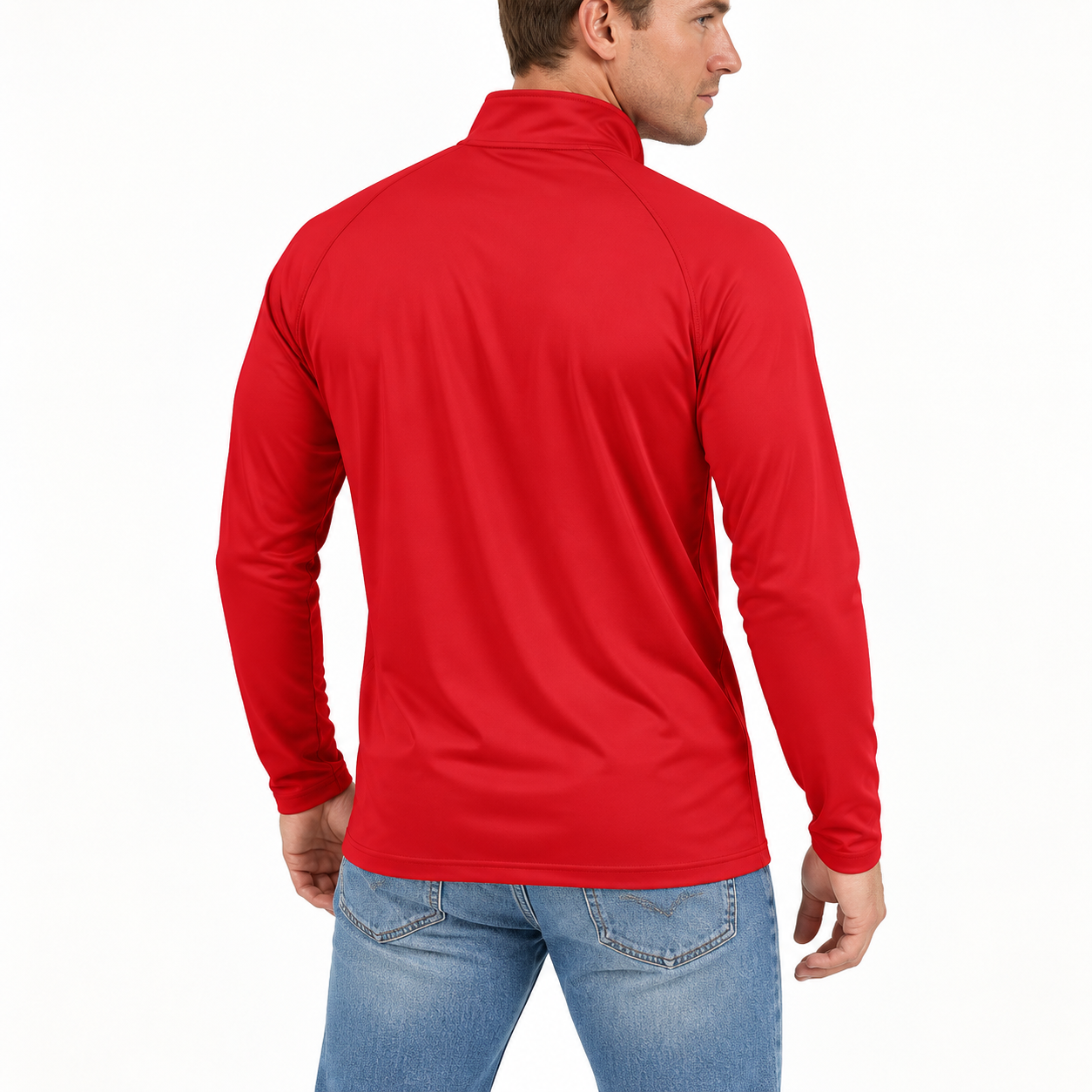 Men’s Versace Lightweight Quarter-Zip Athletic Shirt – Long Sleeve Polyester Wear | Color: Red | View 5