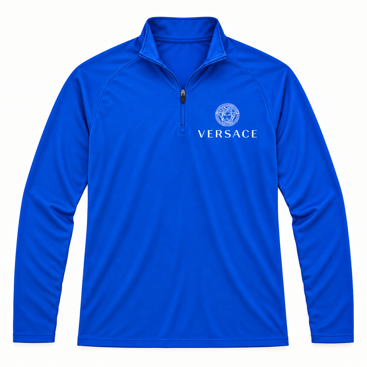 Men’s Versace Lightweight Quarter-Zip Athletic Shirt – Long Sleeve Polyester Wear | Color: Royal Blue | View 2
