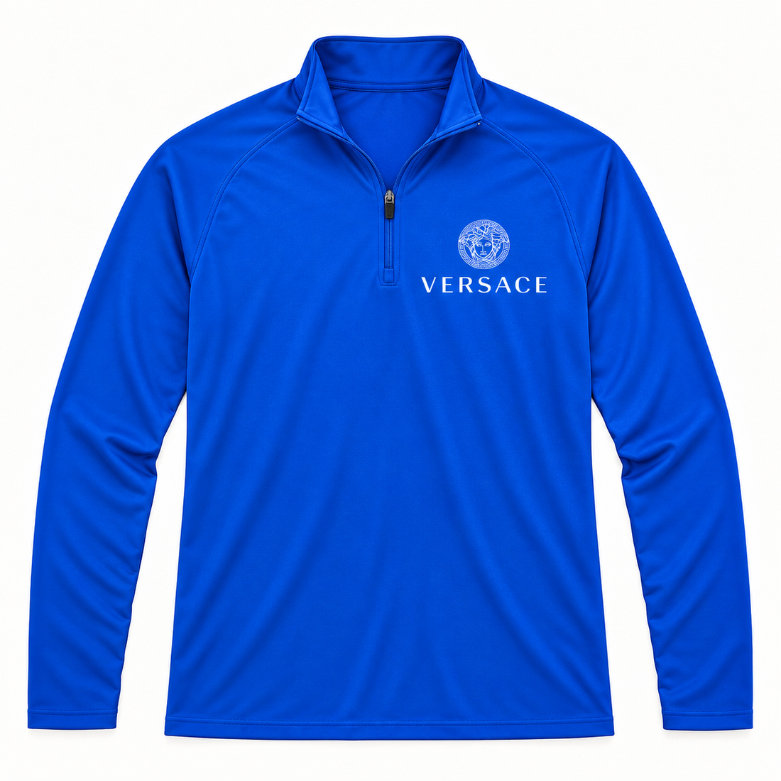 Men’s Versace Lightweight Quarter-Zip Athletic Shirt – Long Sleeve Polyester Wear | Color: Royal Blue | View 2