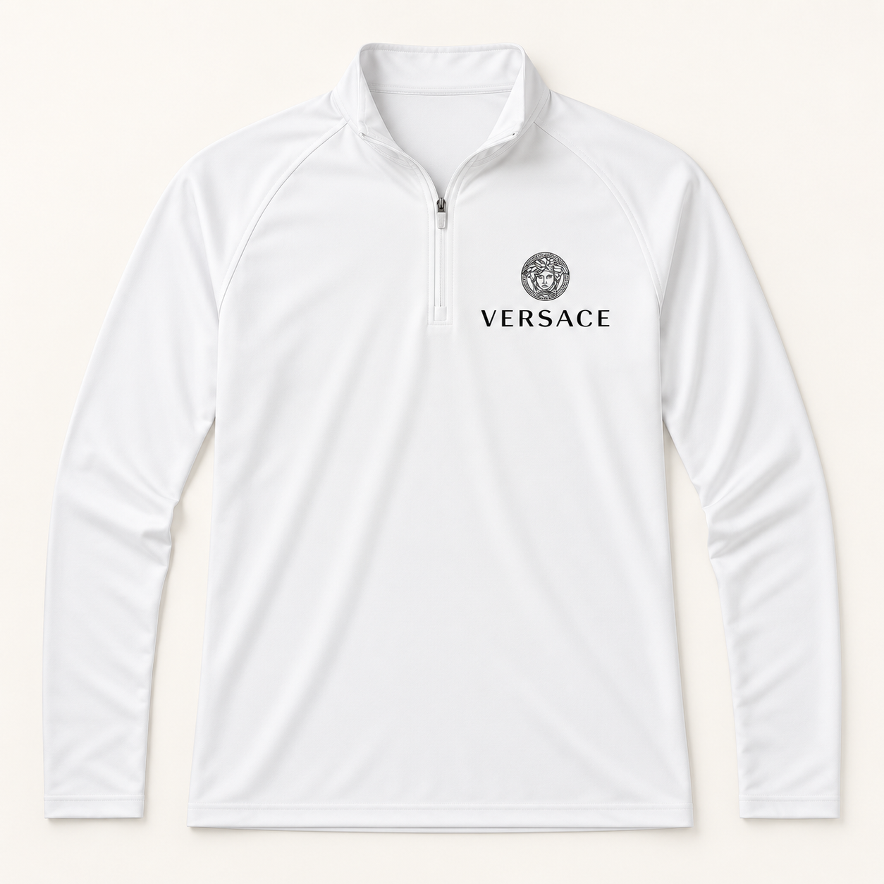 Men’s Versace Lightweight Quarter-Zip Athletic Shirt – Long Sleeve Polyester Wear | Color: White | View 2