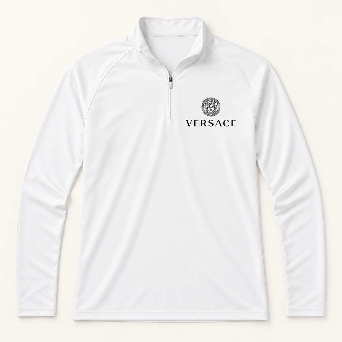 Men’s Versace Lightweight Quarter-Zip Athletic Shirt – Long Sleeve Polyester Wear | Color: White | View 2