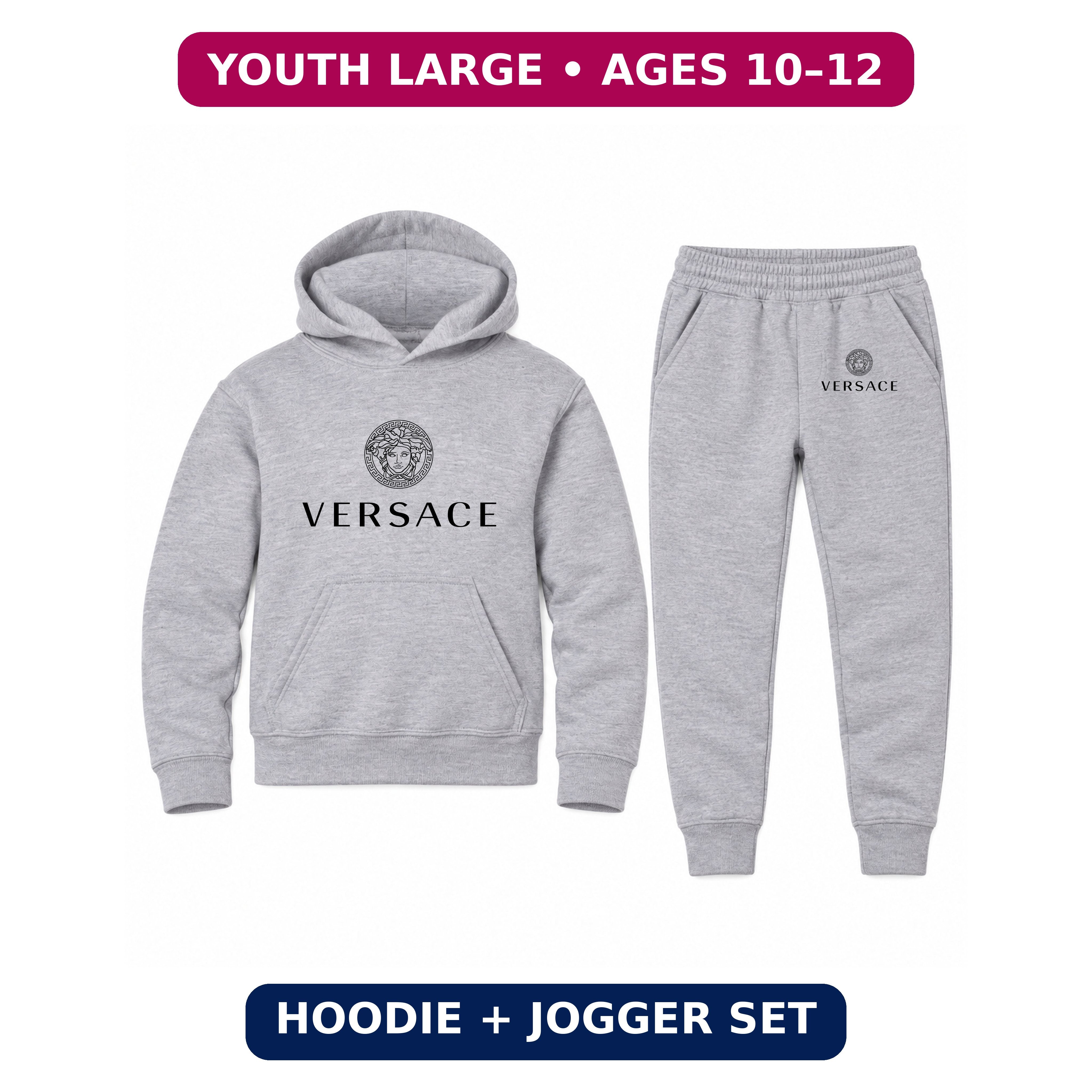 Versace Youth Hoodie Jogger Set | Sports Grey | Youth Large, ages 10–12