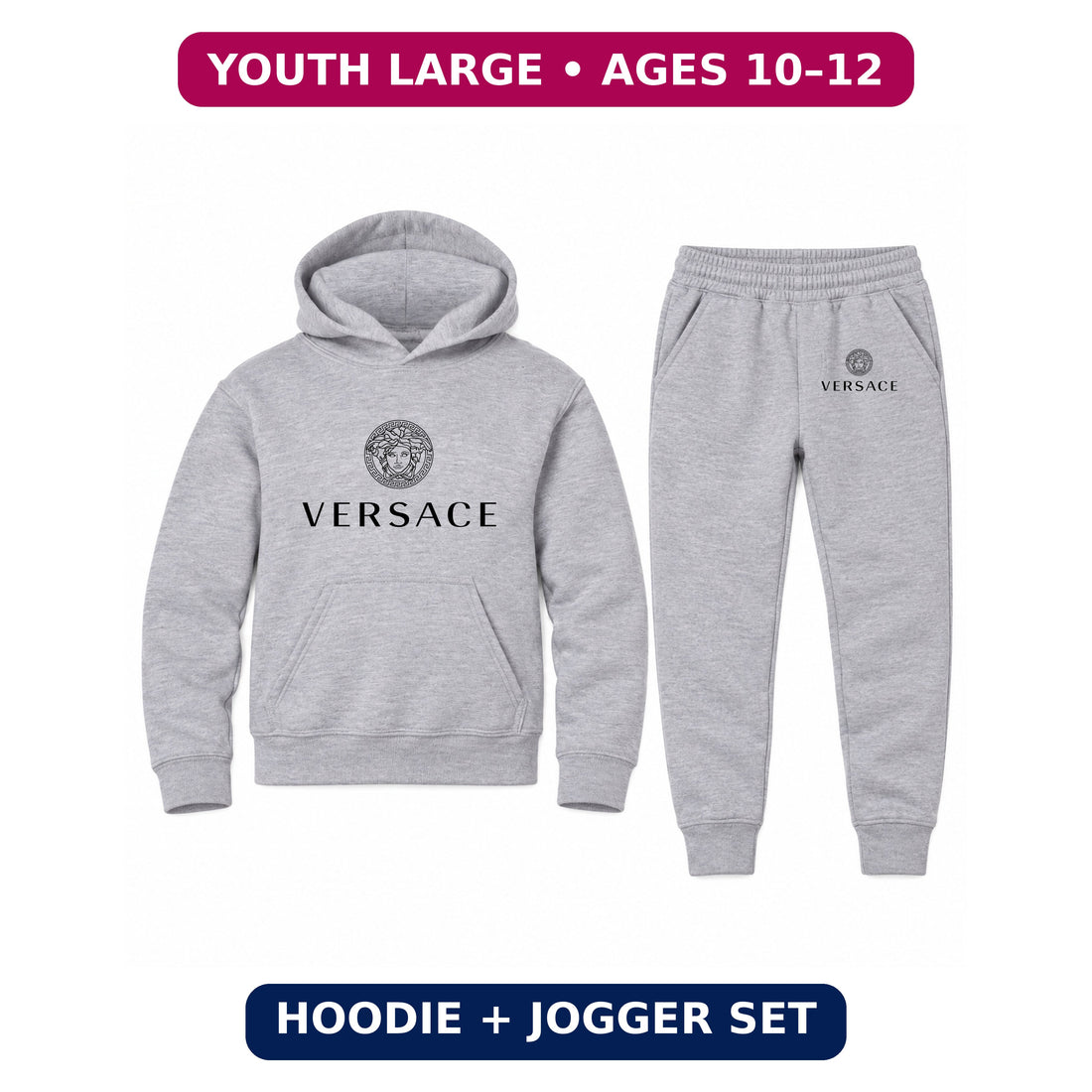Versace Youth Hoodie Jogger Set | Sports Grey | Youth Large, ages 10–12