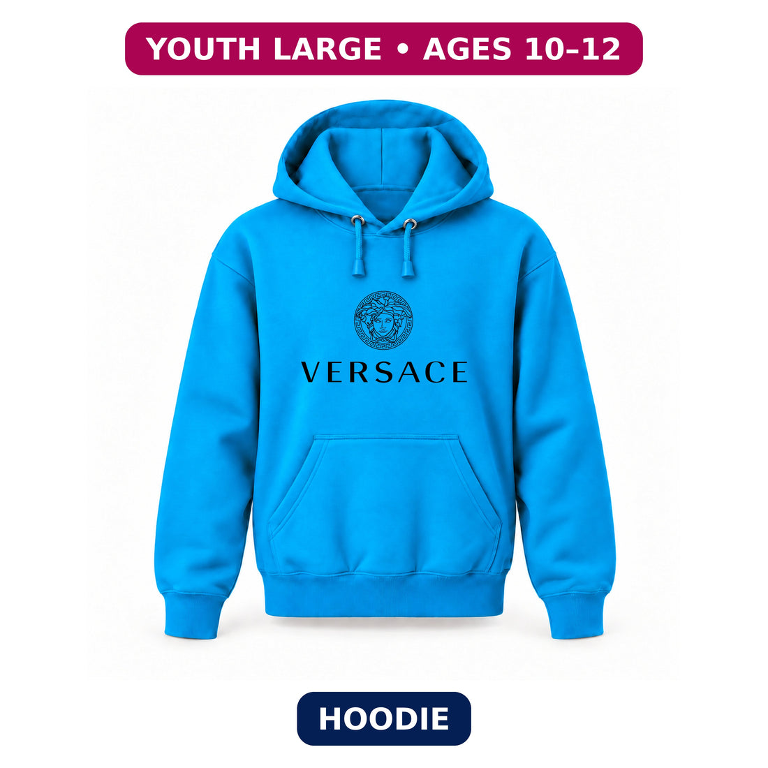 Versace - Youth Large Hoodie (Ages 10–12) | Color: Turquoise