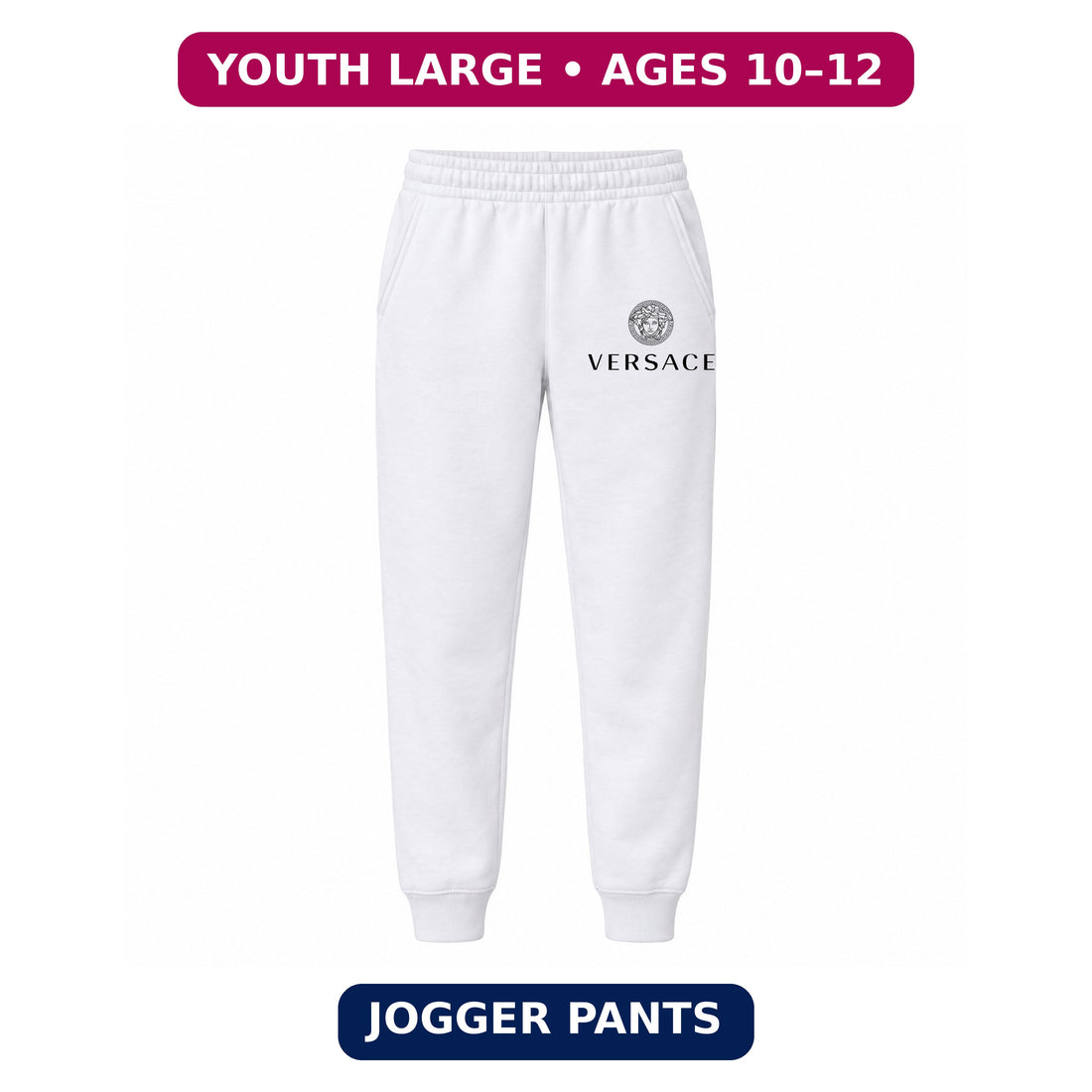 Versace youth jogger sweatpants, White, Youth Large ages 10–12