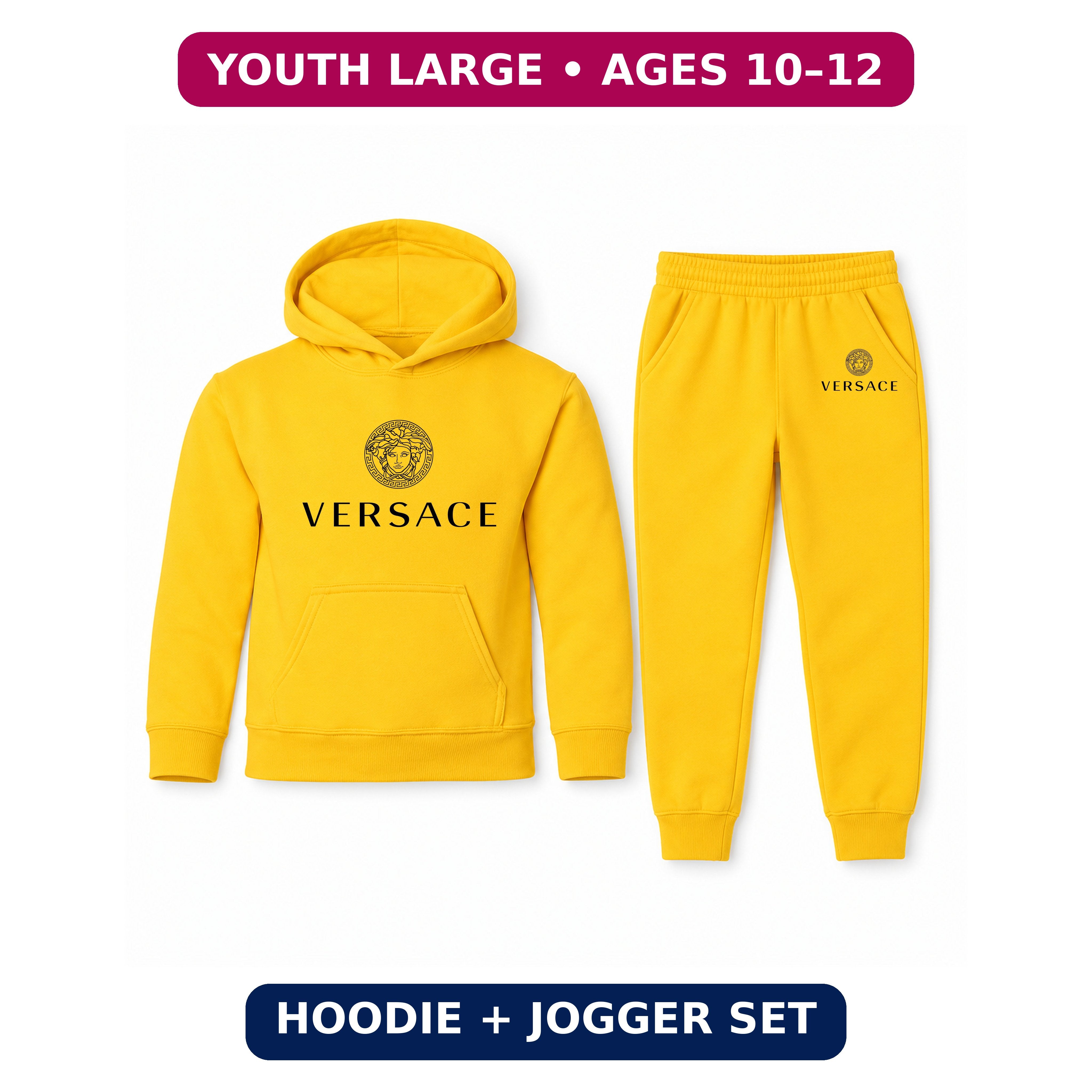 Versace Youth Hoodie Jogger Set | Yellow | Youth Large, ages 10–12