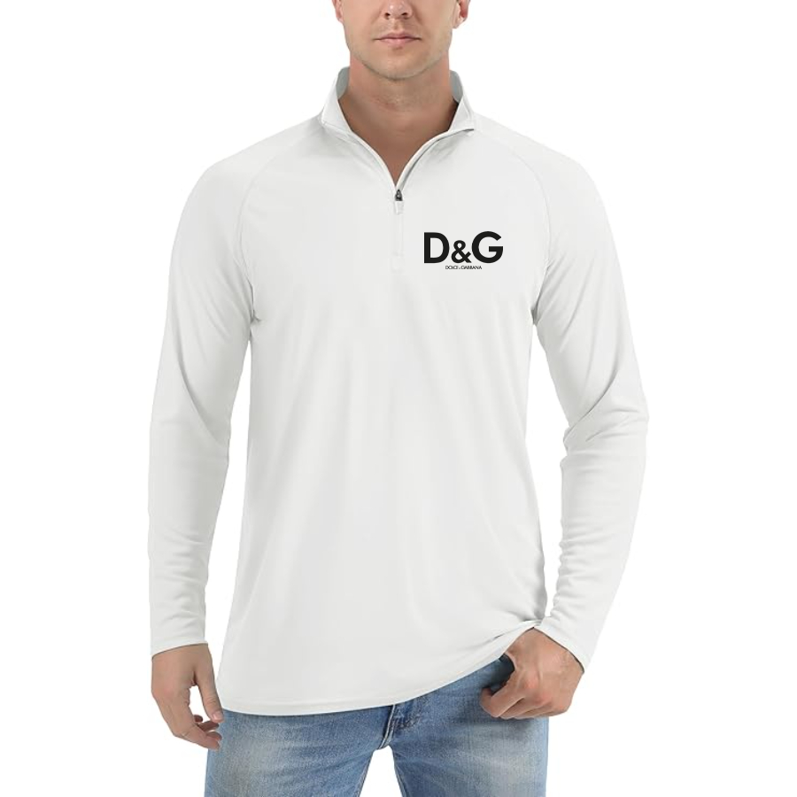 Men’s Dolce and Gabbana Lightweight Quarter-Zip Athletic Shirt – Long Sleeve Polyester Wear