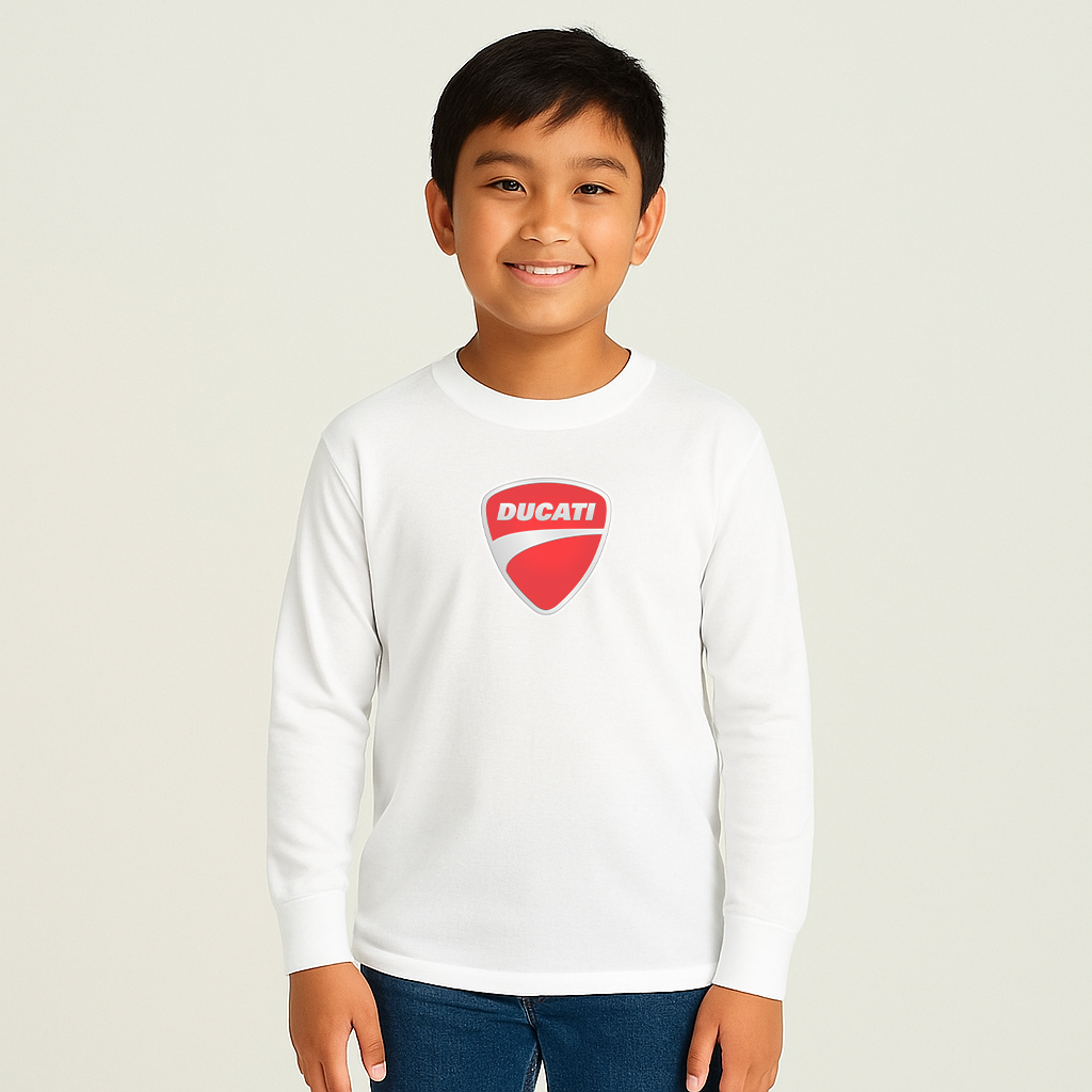 Youth Kids Ducati Motorcycle Car Long Sleeve T-Shirt
