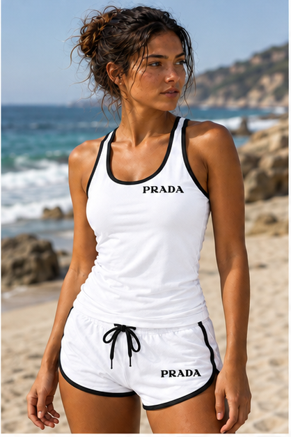 Women’s Prada Tanktop and Shorts Set | Color: White | Image 2