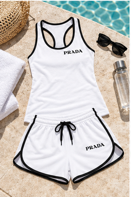 Women’s Prada Tanktop and Shorts Set | Color: White | Image 4