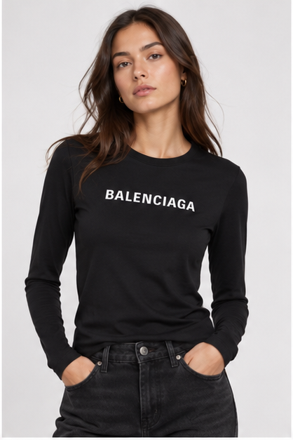 Women's Balenciaga Long Sleeve T-Shirt | Color: Black | Image 2
