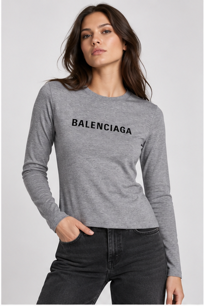 Women's Balenciaga Long Sleeve T-Shirt | Color: Grey | Image 2
