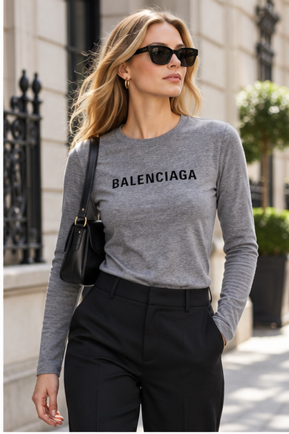 Women's Balenciaga Long Sleeve T-Shirt | Color: Grey | Image 3