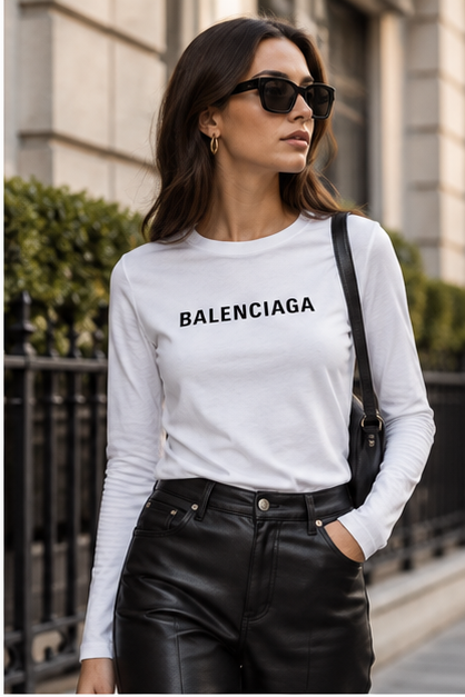 Women's Balenciaga Long Sleeve T-Shirt | Color: White | Image 3