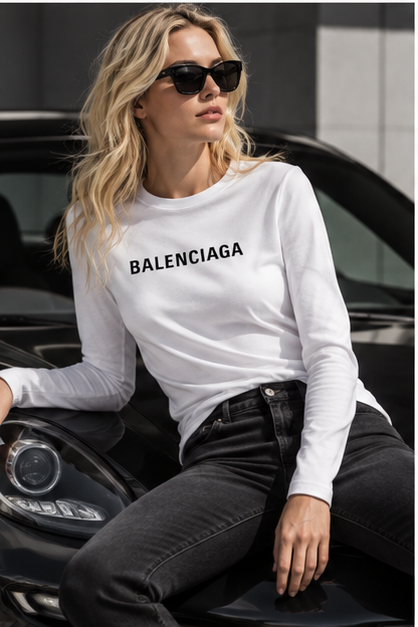 Women's Balenciaga Long Sleeve T-Shirt | Color: White | Image 4