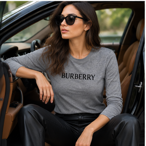 Women's Burberry Long Sleeve T-Shirt | Color: Grey | Image 4
