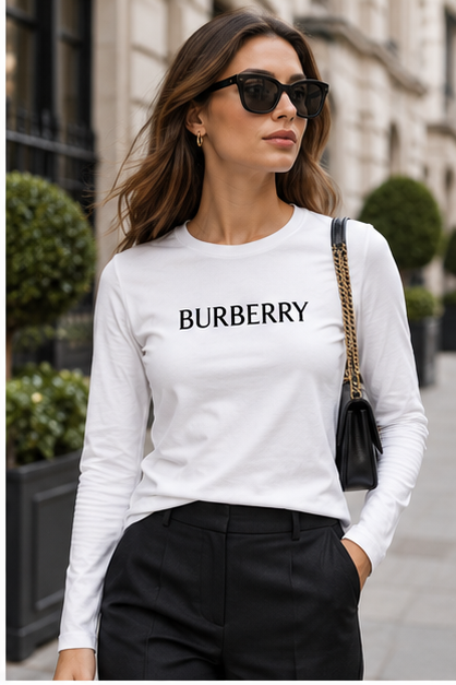Women's Burberry Long Sleeve T-Shirt | Color: White | Image 3