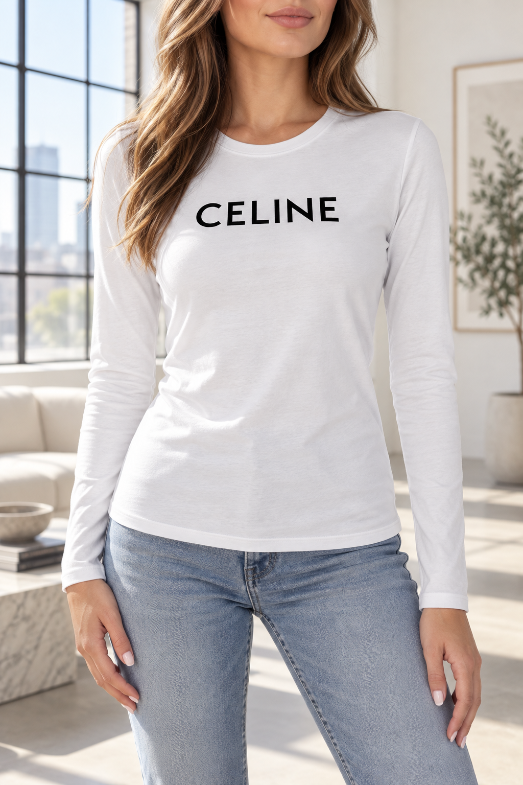 Women's Celine Long Sleeve T-Shirt | Color: White | Image 2