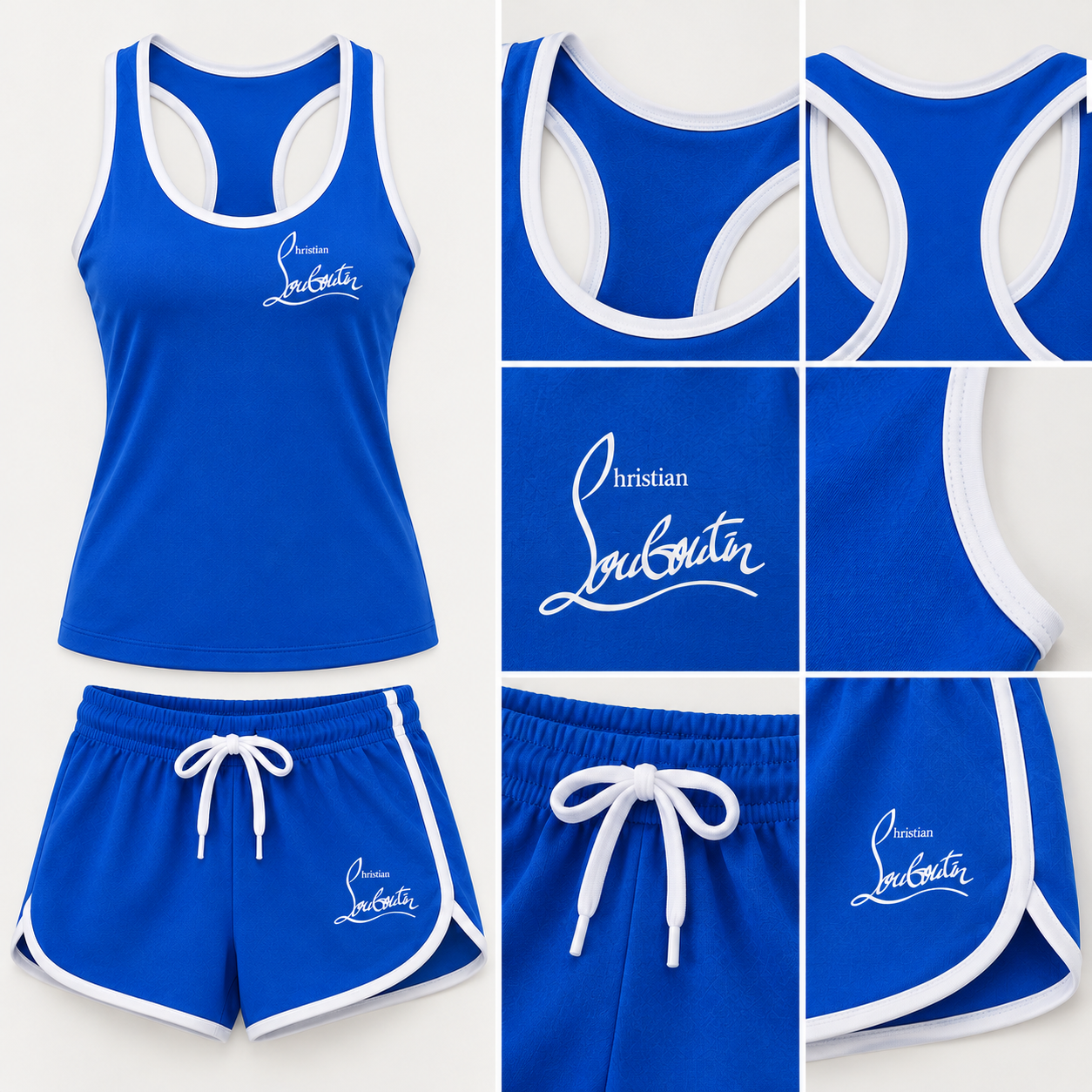Women’s Christian Louboutin Tanktop and Shorts Set - Blue - Image 3