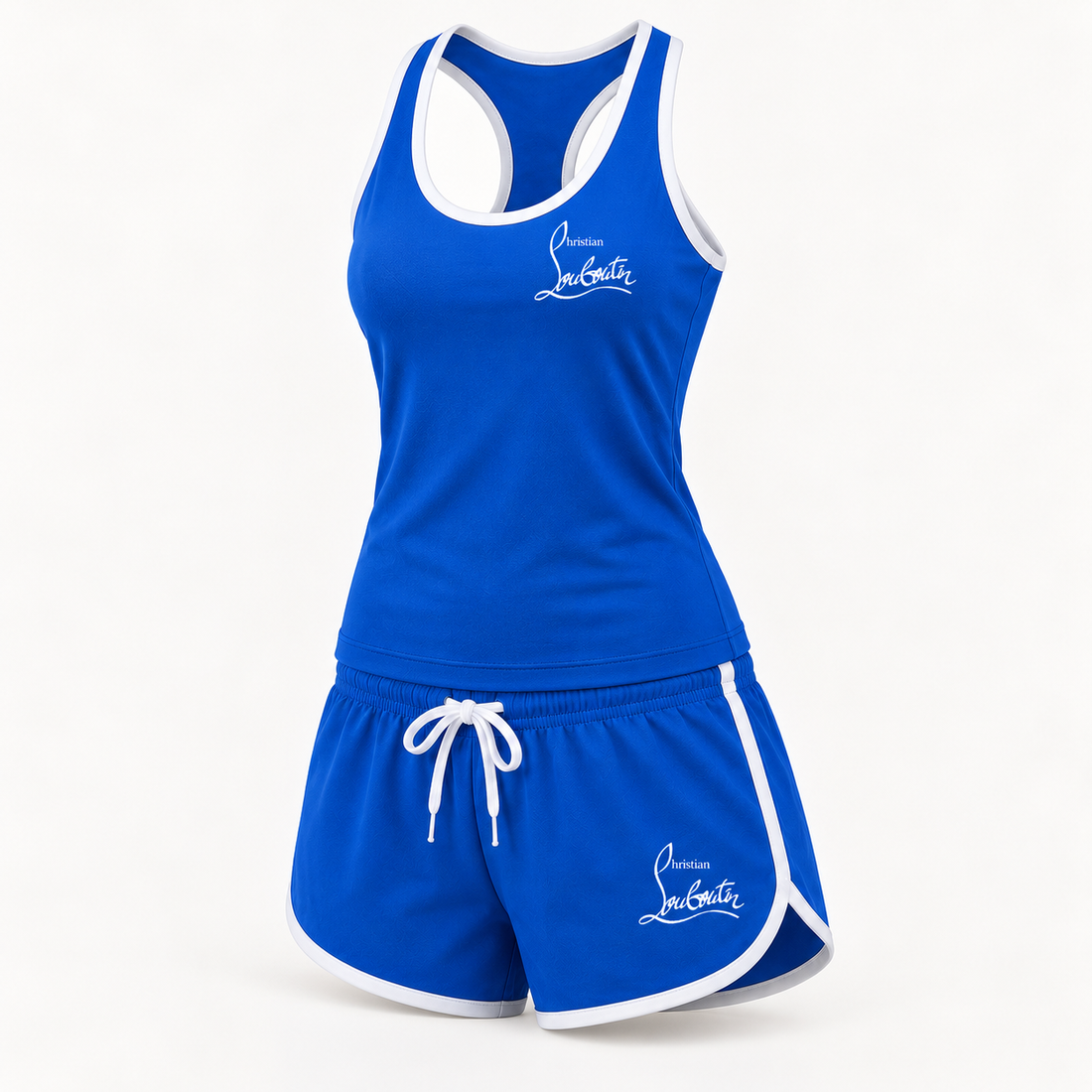 Women’s Christian Louboutin Tanktop and Shorts Set - Blue - Image 4