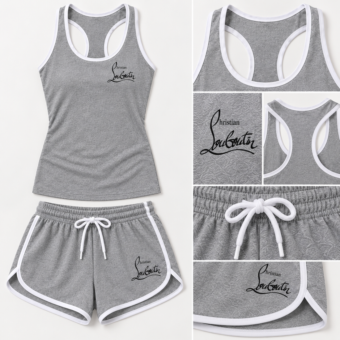 Women’s Christian Louboutin Tanktop and Shorts Set - Grey - Image 3