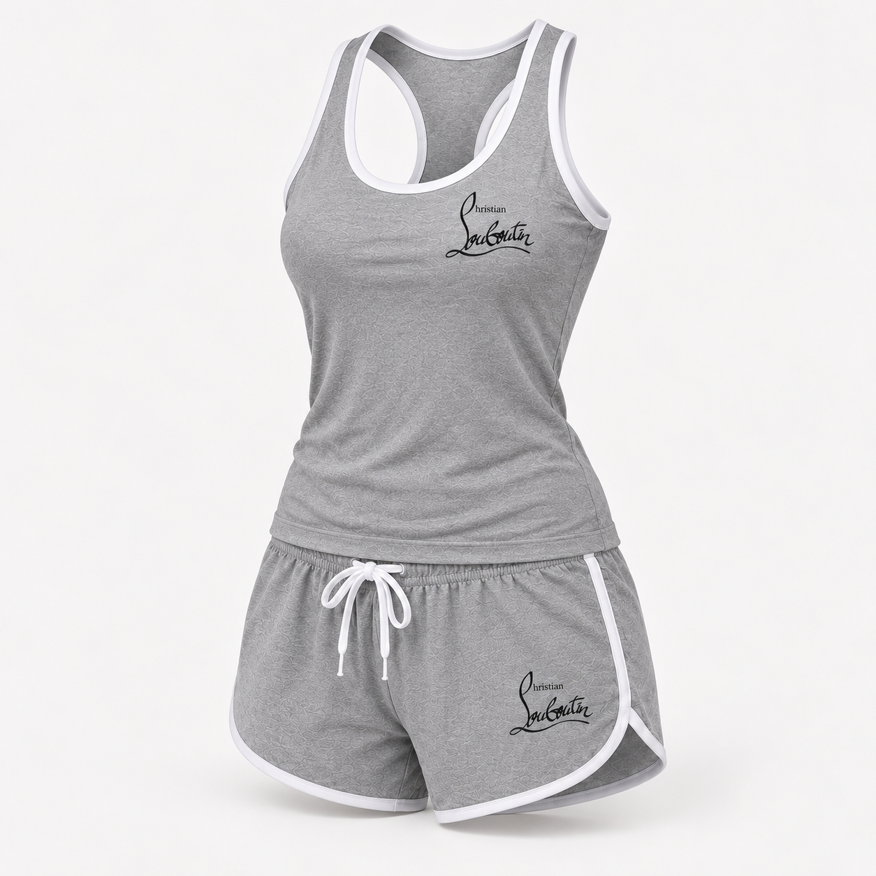 Women’s Christian Louboutin Tanktop and Shorts Set - Grey - Image 4