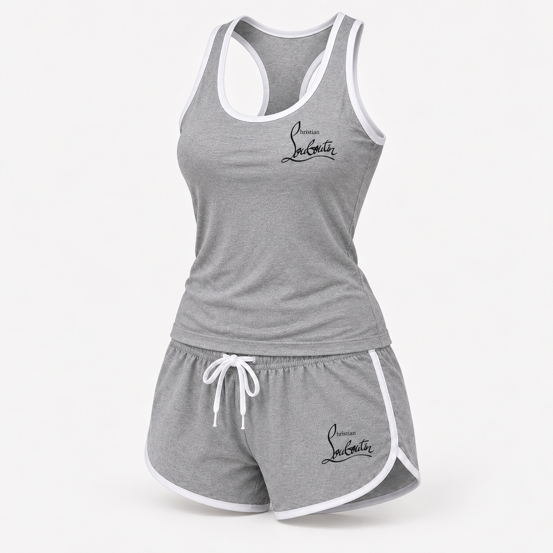 Women’s Christian Louboutin Tanktop and Shorts Set - Grey - Image 4