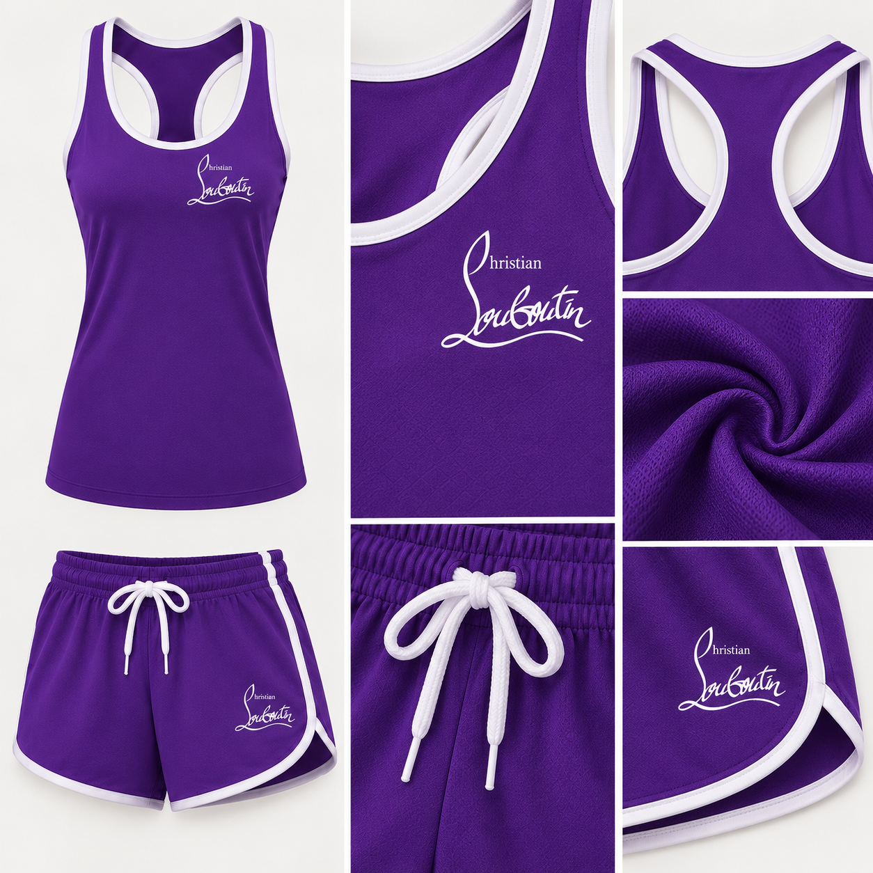 Women’s Christian Louboutin Tanktop and Shorts Set - Purple - Image 3