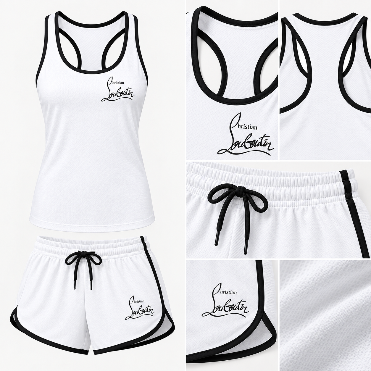 Women’s Christian Louboutin Tanktop and Shorts Set - White - Image 3