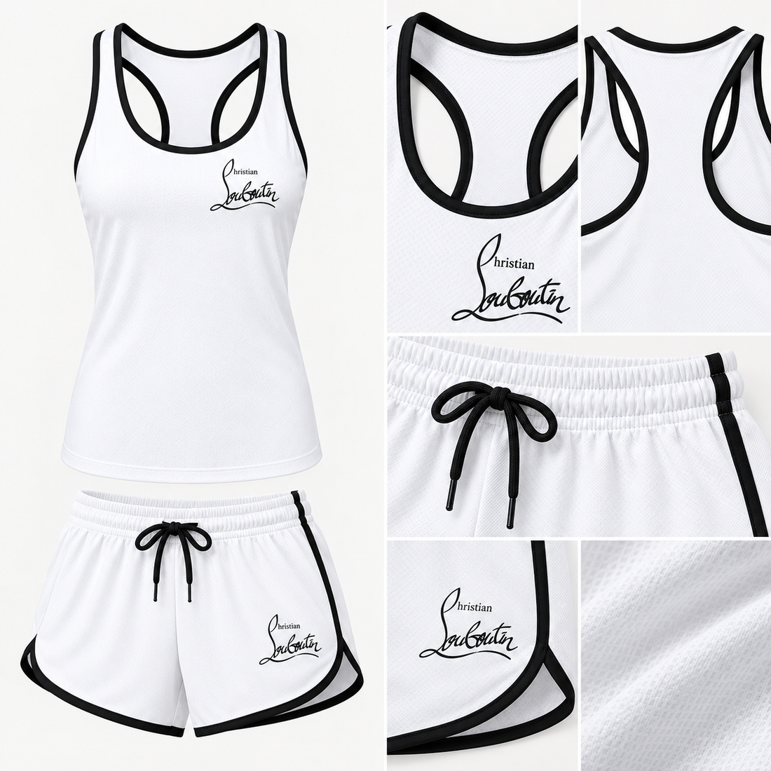 Women’s Christian Louboutin Tanktop and Shorts Set - White - Image 3