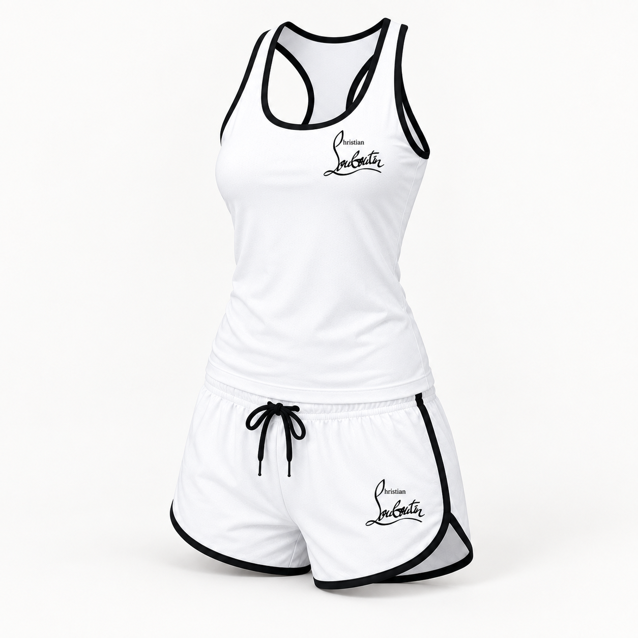 Women’s Christian Louboutin Tanktop and Shorts Set - White - Image 4