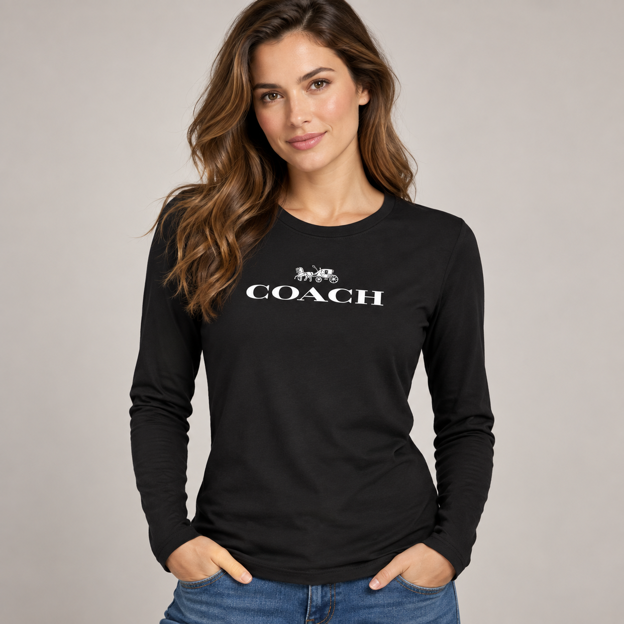 Women's Coach Long Sleeve T-Shirt | Color: Black | Image 2