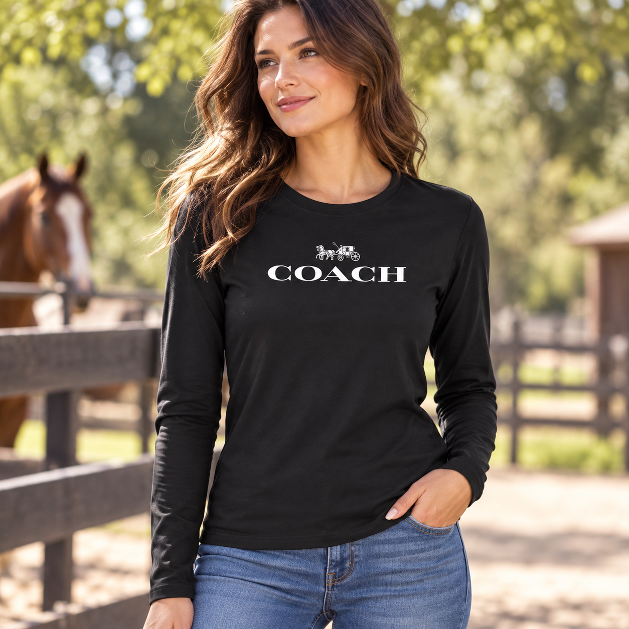 Women's Coach Long Sleeve T-Shirt | Color: Black | Image 3