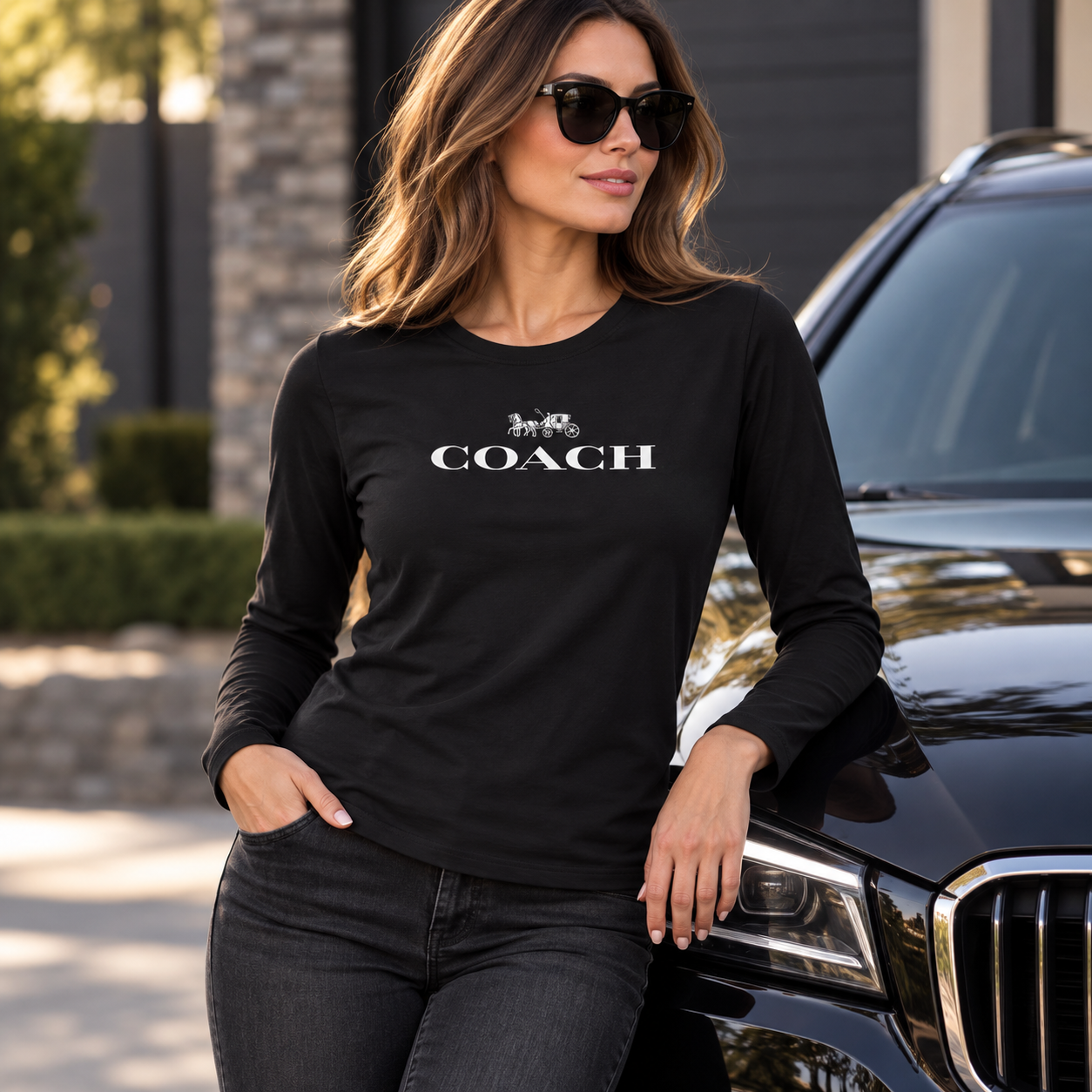 Women's Coach Long Sleeve T-Shirt | Color: Black | Image 4
