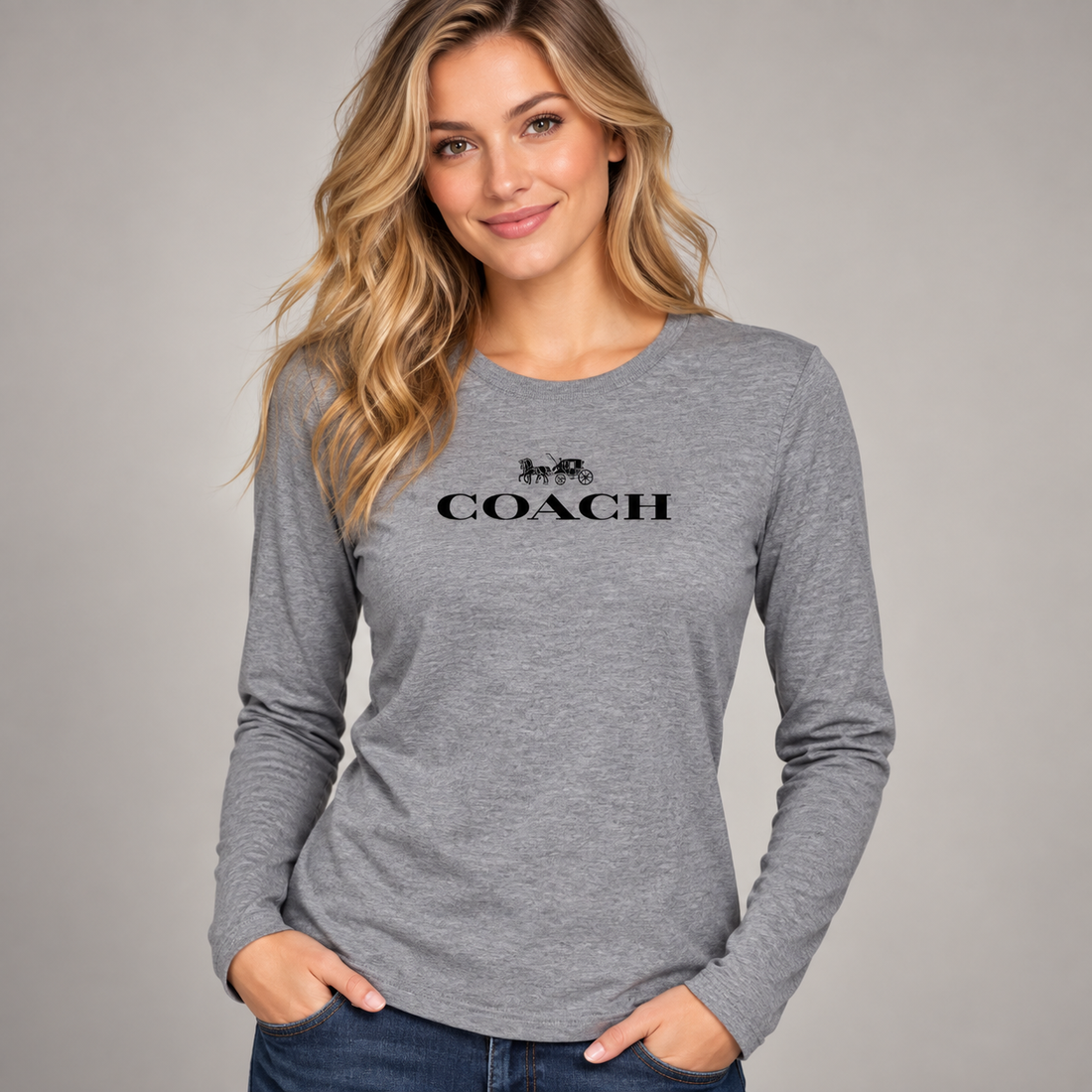 Women's Coach Long Sleeve T-Shirt | Color: Grey | Image 2