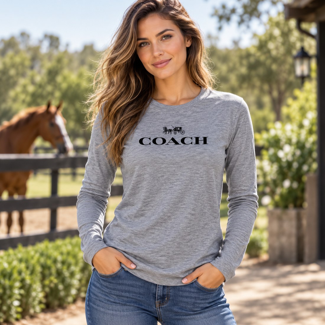 Women's Coach Long Sleeve T-Shirt | Color: Grey | Image 3