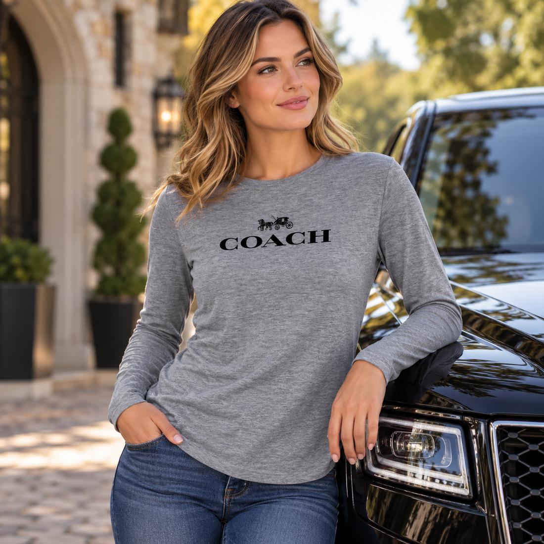 Women's Coach Long Sleeve T-Shirt | Color: Grey | Image 4