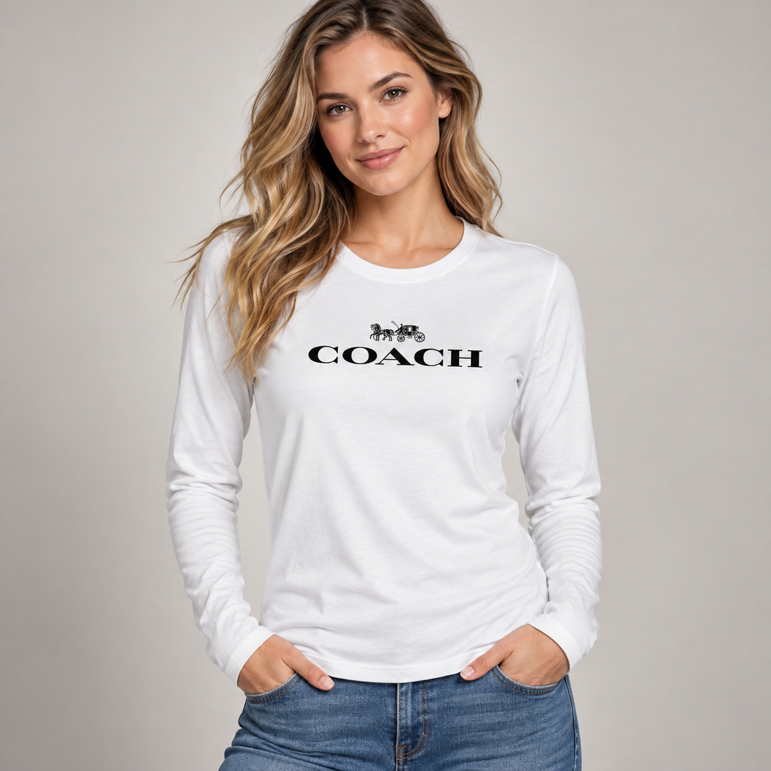 Women's Coach Long Sleeve T-Shirt | Color: White | Image 2